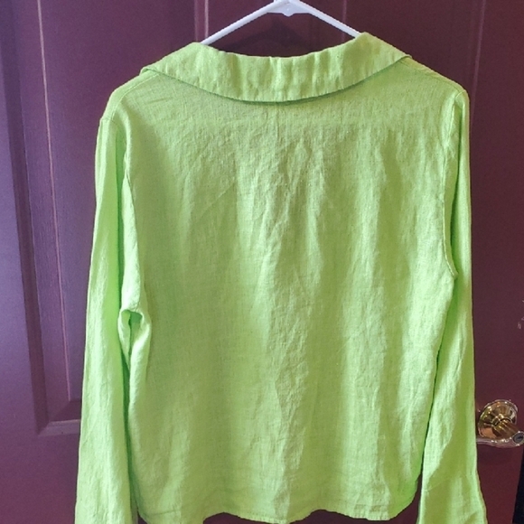 Zara Lime Green Relaxed Tie Front Blouse 100 Percent Linen Size Small - Picture 12 of 12